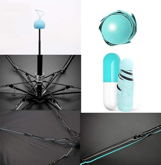 UV Protection Mini Tablet Umbrella | Capsule Umbrella For Rain Windproof & Sun Protection Features, 4 Folding Compact Capsule Case For Men, Women, Kids GenzVybs