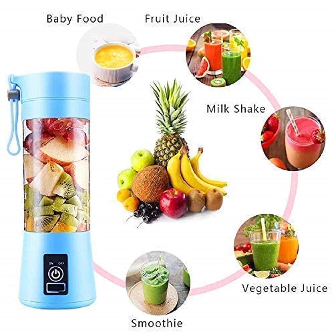 6 Blade Usb Juicer Bottle-Portable Machine Electric Usb Juice Maker Bottle Blender Grinder Mixer, Rechargeable Shake Fruit & Vegetable Juicer Mixer Multicolor 1 Set GenzVybs